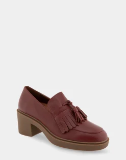 Comfortable Women's Tasseled Platform Loafer in Clay Leather Leather
