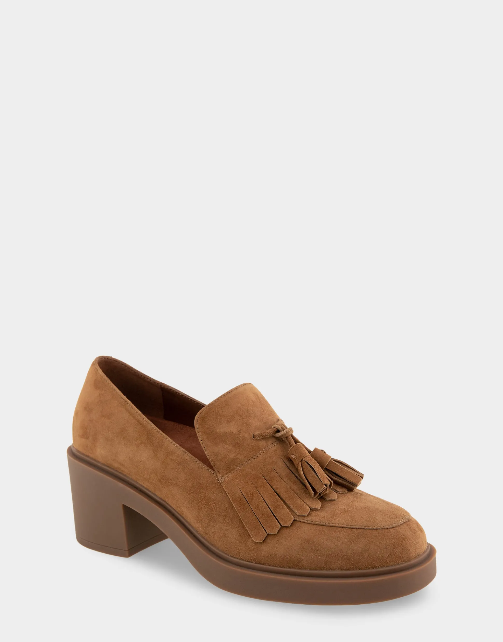 Comfortable Women's Tasseled Platform Loafer in Tobacco Suede Suede