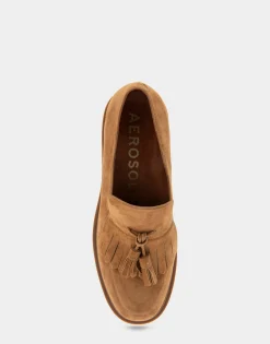 Comfortable Women's Tasseled Platform Loafer in Tobacco Suede Suede