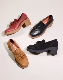 Comfortable Women's Tasseled Platform Loafer in Tobacco Suede Suede