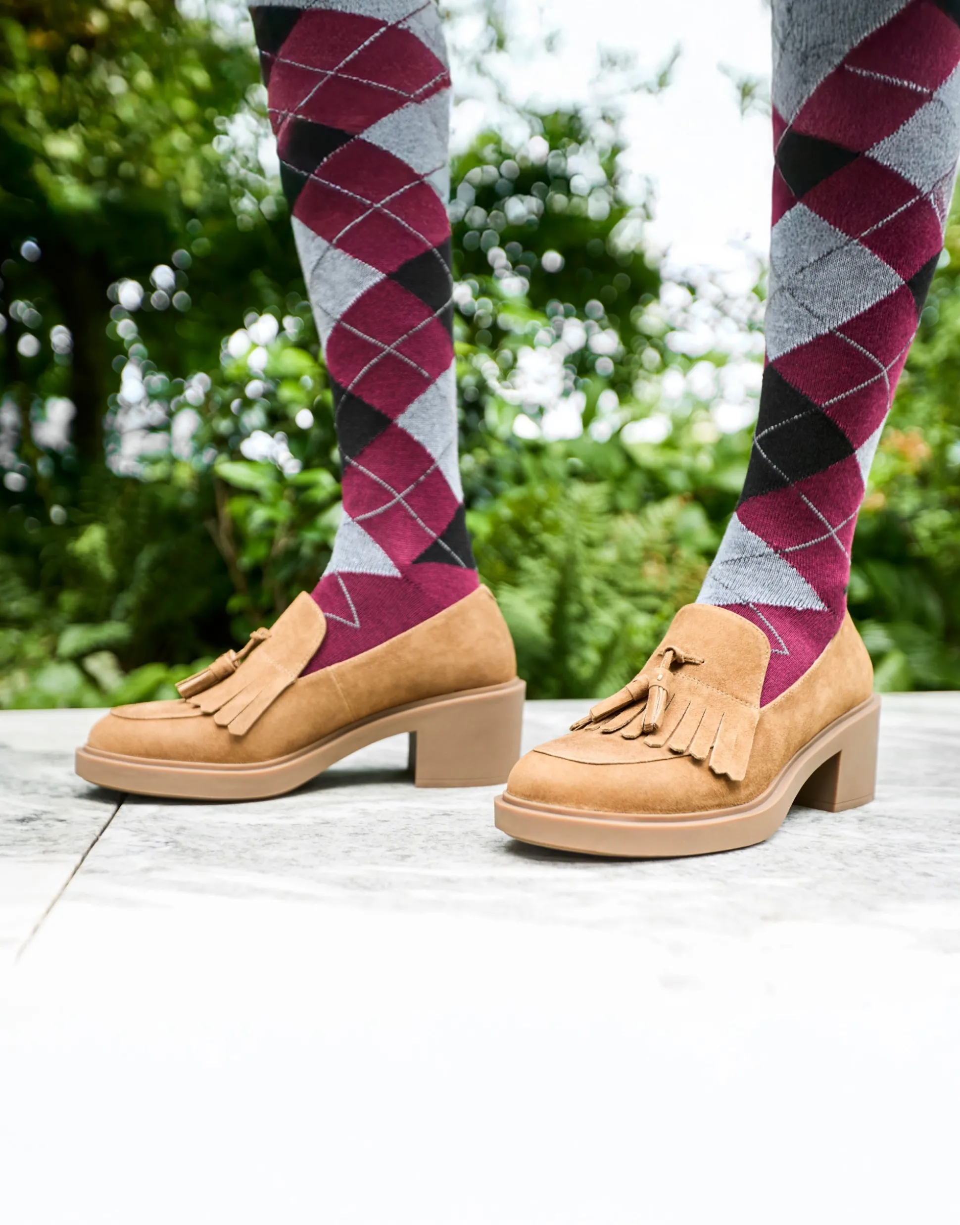 Comfortable Women's Tasseled Platform Loafer in Tobacco Suede Suede