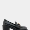 Comfortable Women's Textured Link Hardware Platform Loafer in Black Burnished Faux Leather Faux Leather