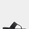 Comfortable Women's Thong Mini Wedge Sandal in Black Leather