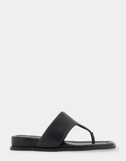 Comfortable Women's Thong Mini Wedge Sandal in Black Leather