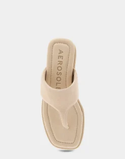 Comfortable Women's Thong Mini Wedge Sandal in Pale Khaki Suede