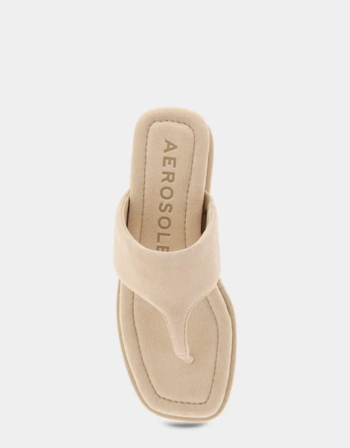 Comfortable Women's Thong Mini Wedge Sandal in Pale Khaki Suede
