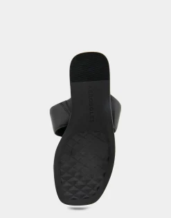 Comfortable Women's Thong Mini Wedge Sandal in Black Leather