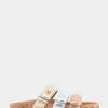 Comfortable Women's Three Band Footbed Sandal in Rose Gold Leather