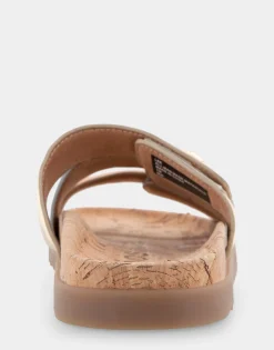 Comfortable Women's Three Band Footbed Sandal in Rose Gold Leather