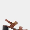 Comfortable Women's Two Band Slingback Block Heel Sandal in Gingerbread Leather