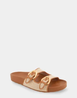 Comfortable Women's Two Band Molded Footbed Sandal in Natural Raffia Combo Raffia Fabric