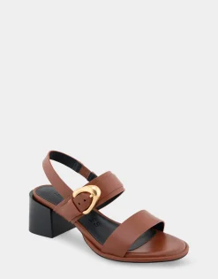 Comfortable Women's Two Band Slingback Block Heel Sandal in Gingerbread Leather