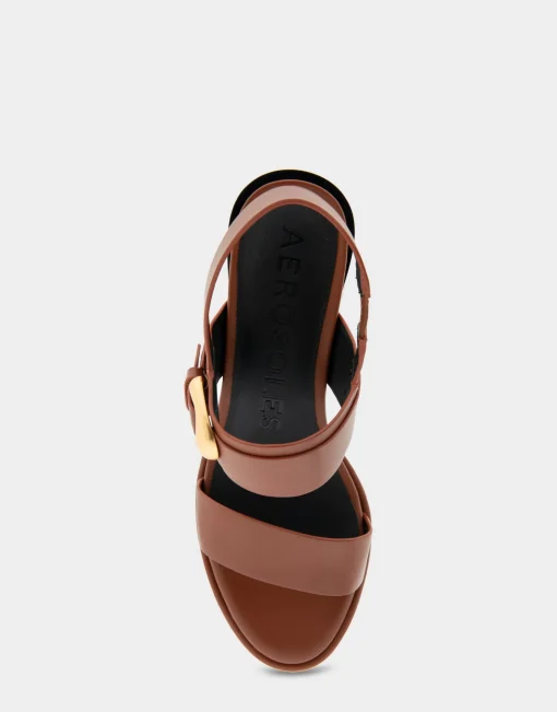 Comfortable Women's Two Band Slingback Block Heel Sandal in Gingerbread Leather