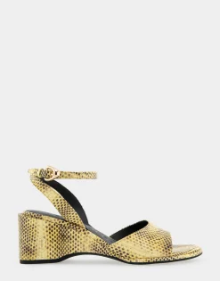 Comfortable Women's Two Piece Ankle Strap Wedge Sandal in Green Sheen Leather