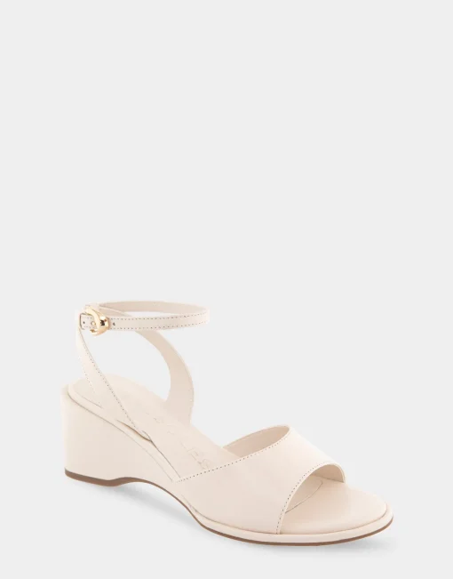 Comfortable Women's Two Piece Ankle Strap Wedge Sandal in Eggnog Leather