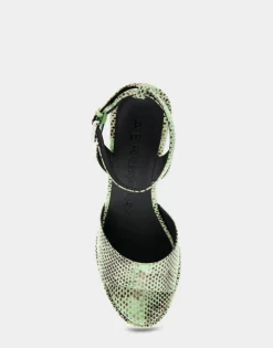 Comfortable Women's Two Piece Ankle Strap Wedge Sandal in Gleam Snake Embossed Leather