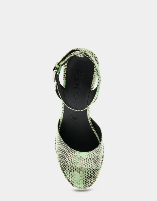 Comfortable Women's Two Piece Ankle Strap Wedge Sandal in Gleam Snake Embossed Leather