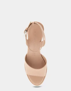 Comfortable Women's Two Piece Ankle Strap Wedge Sandal in Cipria Leather