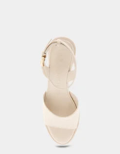 Comfortable Women's Two Piece Ankle Strap Wedge Sandal in Eggnog Leather