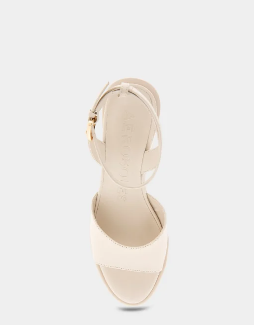 Comfortable Women's Two Piece Ankle Strap Wedge Sandal in Eggnog Leather