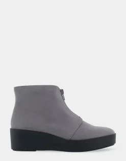 Comfortable Women's Wedge Heel Ankle Boot in Dark Grey Faux Suede