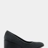 Comfortable Women's Wedge Pump in Black Faux Leather