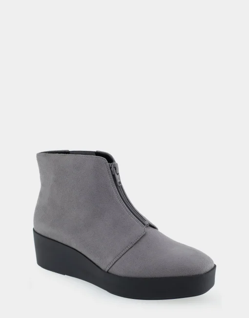 Comfortable Women's Wedge Heel Ankle Boot in Dark Grey Faux Suede