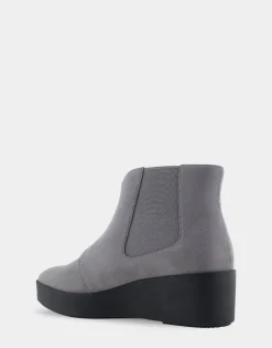 Comfortable Women's Wedge Heel Ankle Boot in Dark Grey Faux Suede