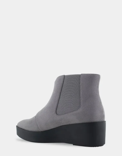 Comfortable Women's Wedge Heel Ankle Boot in Dark Grey Faux Suede