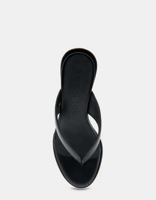 Comfortable Women's Wedge Thong Sandal in Black Allover Faux Leather