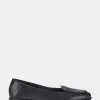 Comfortable Women's Woven Plug Loafer in Black Faux Leather